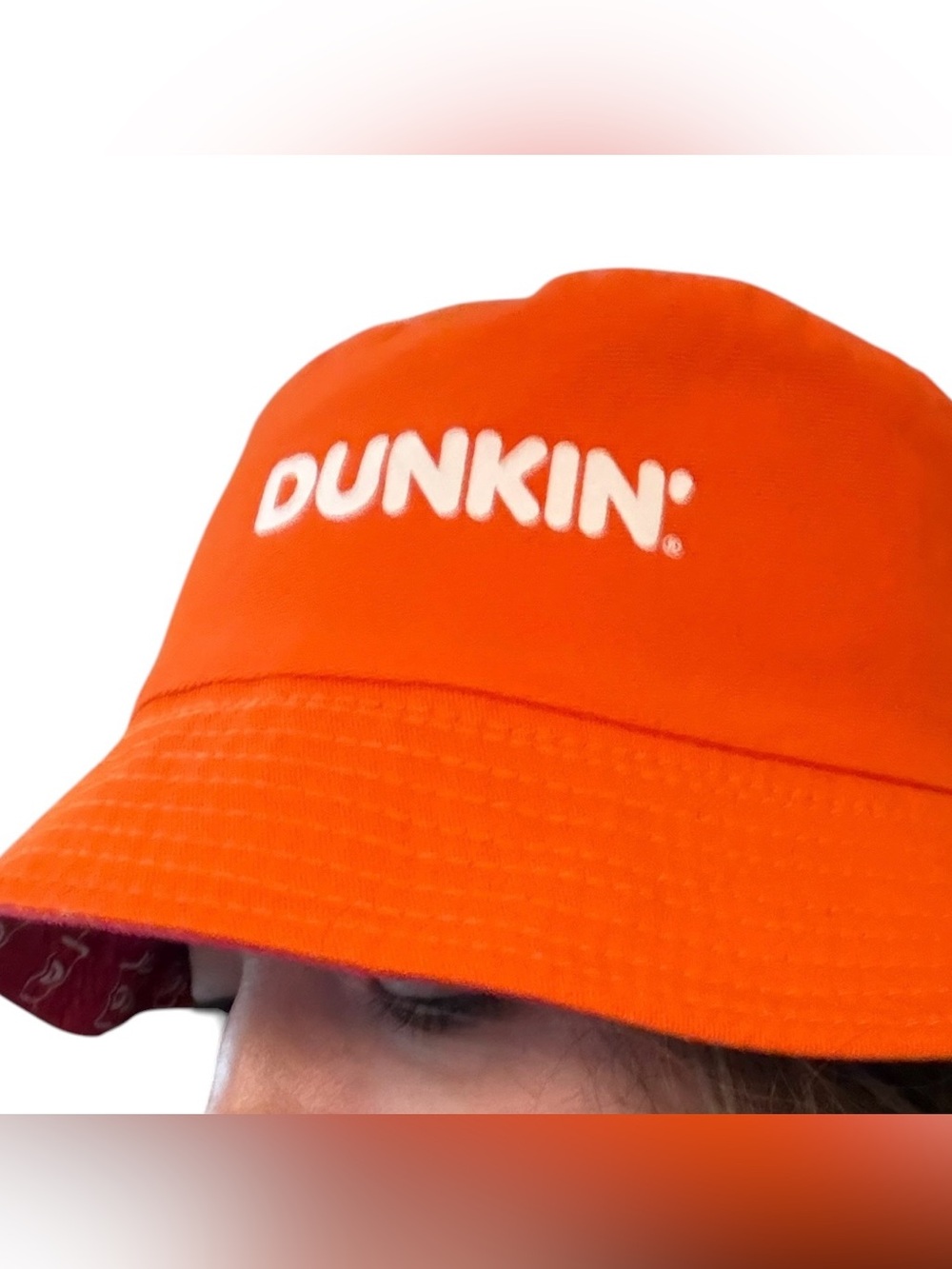 DUNKIN’ DONUTS Limited Reversible Beach Bucket Hat Orange & Pink Coffee Cups